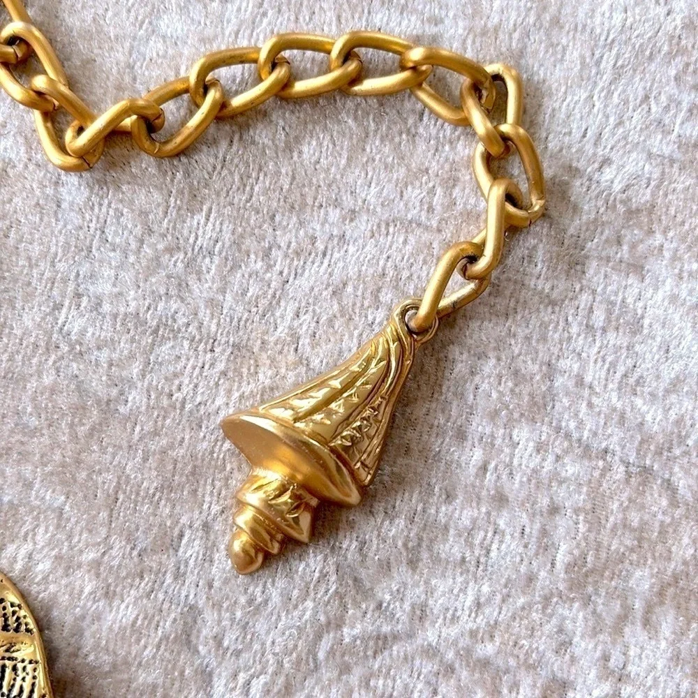 VINTAGE Gold Tone Tropical Angel Fish Chain Belt Metal Cinch Waist Lobster Clasp
